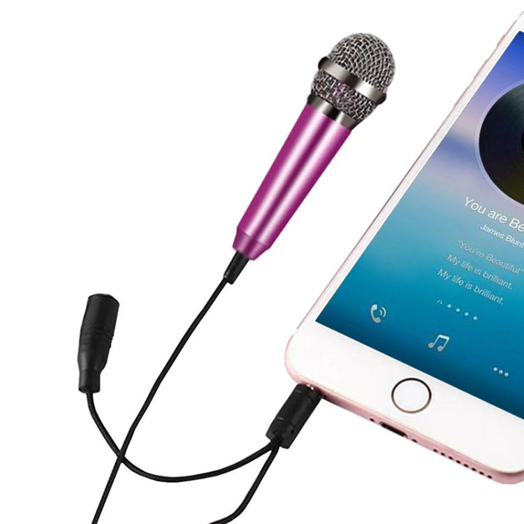 3.5mm Male + 3.5mm Female Ports Mini Household Mobile Phone Sing Song Metal Condenser Microphone, Compatible with IOS / Android System(Magenta) - Apple Accessories by buy2fix | Online Shopping UK | buy2fix