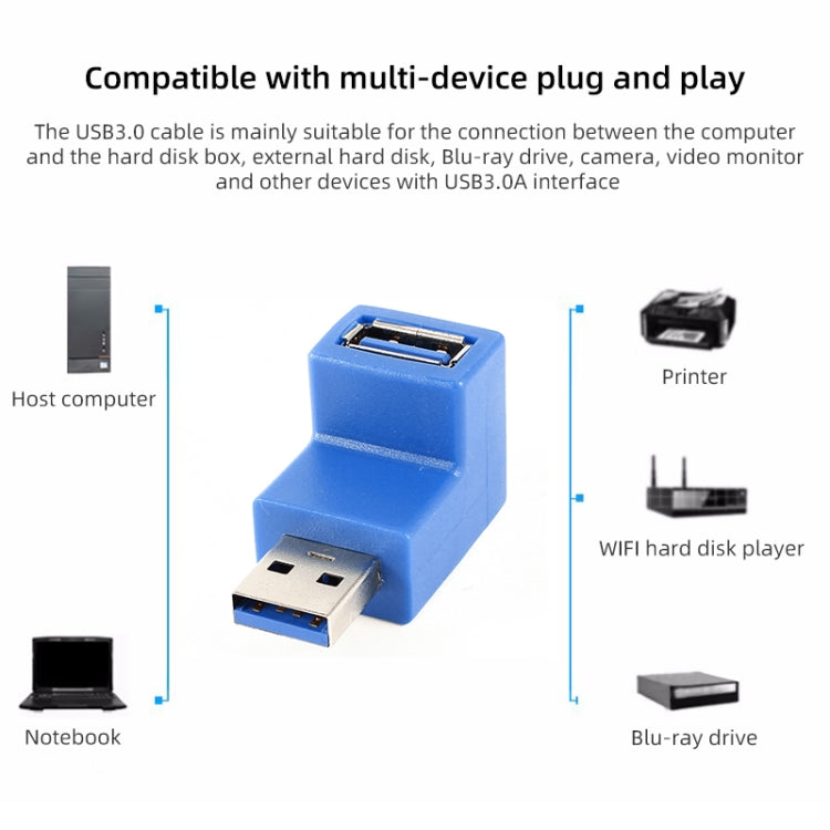 USB 3.0 AM to USB 3.0 AF Cable Adapter with 90 Degree Angle (Blue) - USB 3.0 by buy2fix | Online Shopping UK | buy2fix