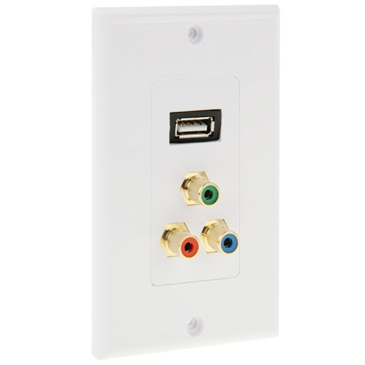 USB 2.0 Female Plug + 3 RCA Female Plugs Wall Plate Panel - Consumer Electronics by buy2fix | Online Shopping UK | buy2fix