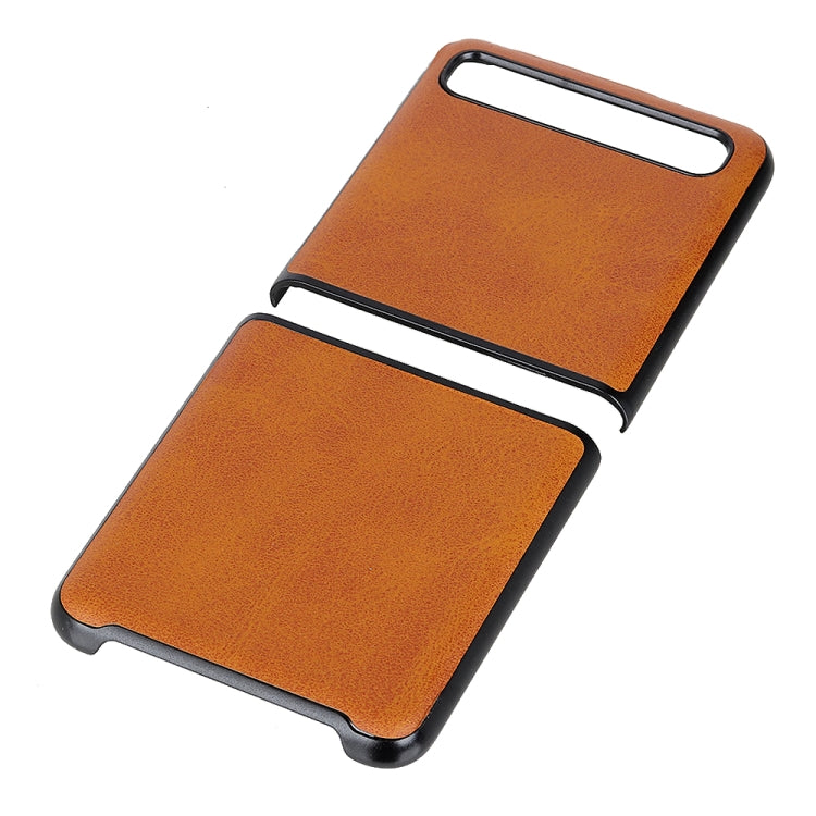 For Galaxy Z Flip Two-color Cow Leather Texture Folding Protective Case(Brown) - Samsung Accessories by buy2fix | Online Shopping UK | buy2fix