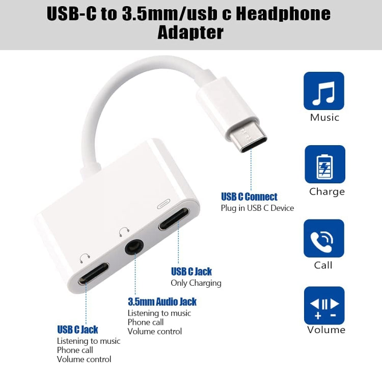 3 in 1 USB-C + 3.5mm + 3.5mm to USB-C Digital Charge Audio Adapter (White) - Audio Adapter by buy2fix | Online Shopping UK | buy2fix