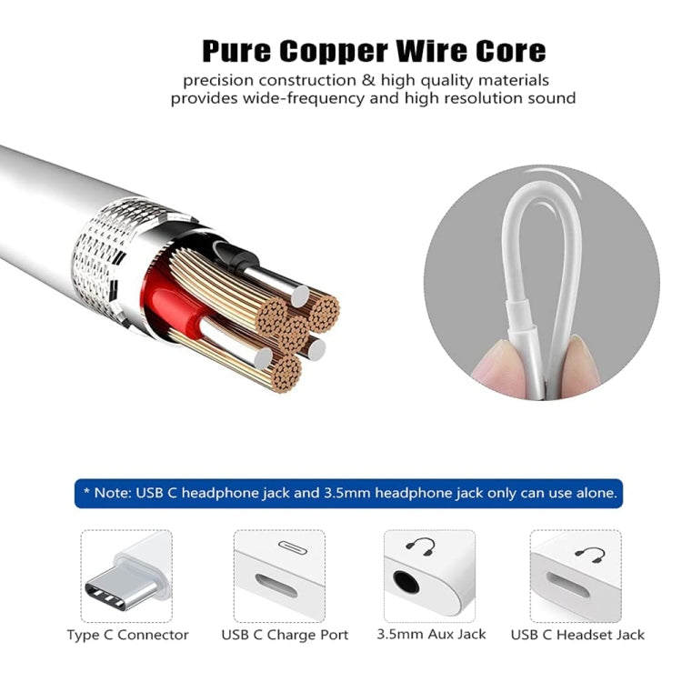 3 in 1 USB-C + 3.5mm + 3.5mm to USB-C Digital Charge Audio Adapter (White) - Audio Adapter by buy2fix | Online Shopping UK | buy2fix