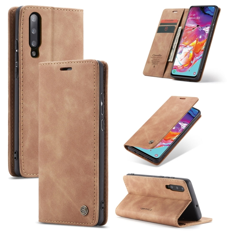 CaseMe-013 Multifunctional Retro Frosted Horizontal Flip Leather Case for Galaxy A70, with Card Slot & Holder & Zipper Wallet & Photo Frame(Brown) - Galaxy Phone Cases by CaseMe | Online Shopping UK | buy2fix