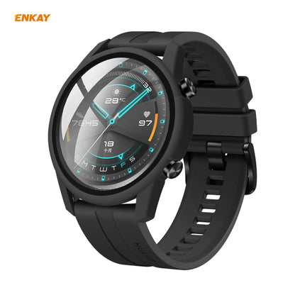 For Huawei Watch GT 2 46mm ENKAY Hat-Prince ENK-AC8202 Full Coverage PC Frosted Case + 9H Tempered Glass Protector(Transparent) - Watch Cases by ENKAY | Online Shopping UK | buy2fix