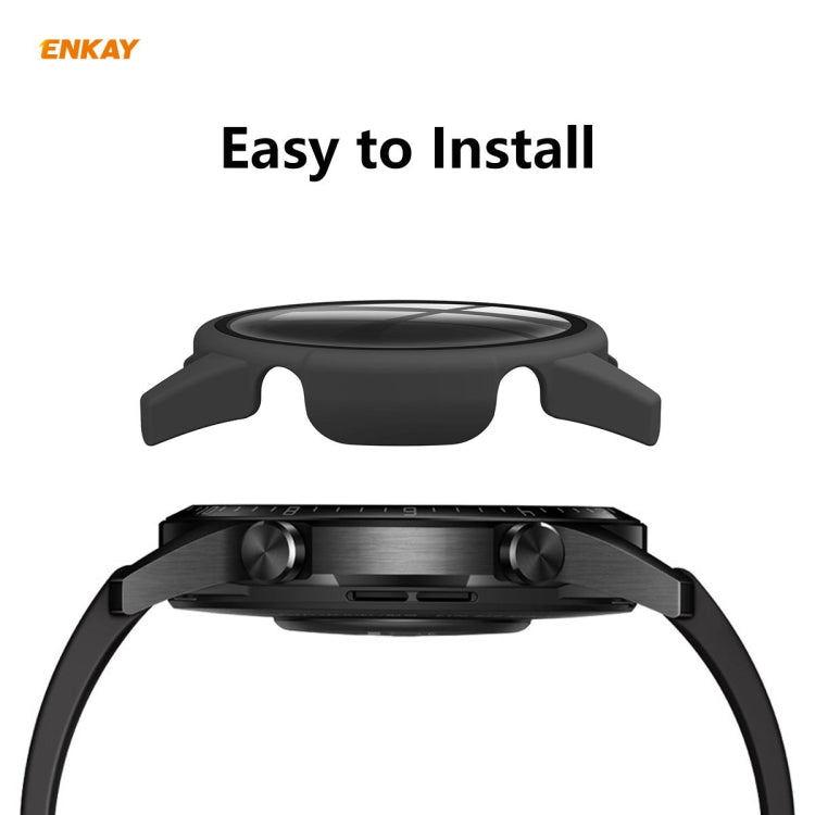 For Huawei Watch GT 2 42mm ENKAY Hat-Prince ENK-AC8201 Full Coverage PC Frosted Case + 9H Tempered Glass Protector(Black) - Watch Cases by ENKAY | Online Shopping UK | buy2fix