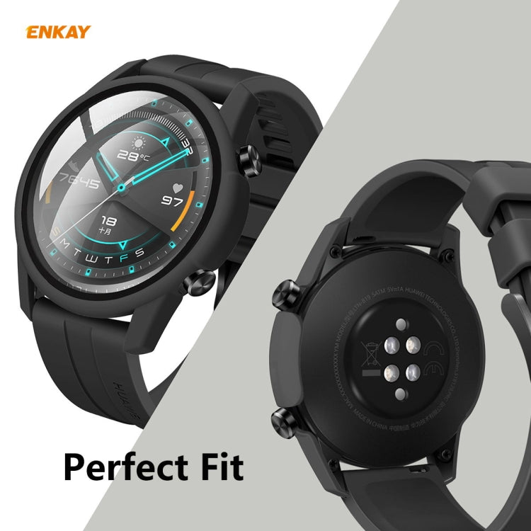 For Huawei Watch GT 2 42mm ENKAY Hat-Prince ENK-AC8201 Full Coverage PC Frosted Case + 9H Tempered Glass Protector(Black) - Watch Cases by ENKAY | Online Shopping UK | buy2fix