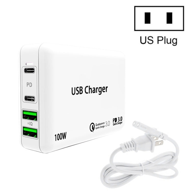 PD 65W Dual USB-C / Type-C + Dual USB 4-port Charger with Power Cable for Apple / Huawei / Samsung Laptop US Plug - Mobile Accessories by buy2fix | Online Shopping UK | buy2fix