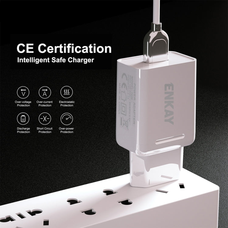 ENKAY Hat-Prince T003-1 10.5W 2.1A Dual USB Charging EU Plug Travel Power Adapter With 2.1A 1m Micro USB Cable - Mobile Accessories by ENKAY | Online Shopping UK | buy2fix
