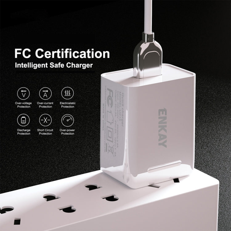 ENKAY Hat-Prince U036 18W 3A QC3.0 Fast Charging Power Adapter US Plug Portable Travel Charger With 3A 1m Micro USB Cable - Mobile Accessories by ENKAY | Online Shopping UK | buy2fix