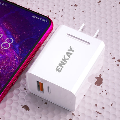 ENKAY Hat-Prince U033 18W 3A PD + QC3.0 Dual USB Fast Charging Power Adapter US Plug Portable Travel Charger With 1m 3A Micro USB Cable - Mobile Accessories by ENKAY | Online Shopping UK | buy2fix