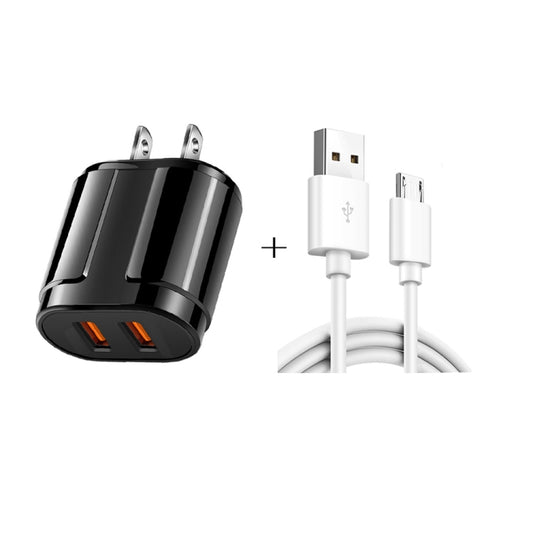 Dual USB Portable Travel Charger + 1 Meter USB to Micro USB Data Cable, US Plug(Black) - Mobile Accessories by buy2fix | Online Shopping UK | buy2fix