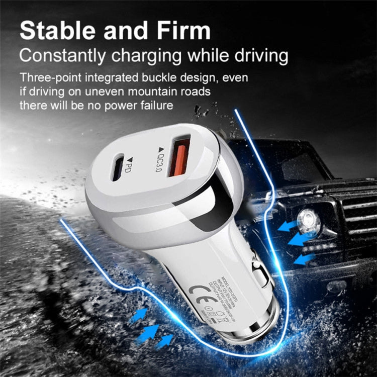 YSY-312PD PD 20W USB-C / Type-C + QC3.0 18W USB Interface 38W High-power Car Charger(White) - In Car by buy2fix | Online Shopping UK | buy2fix