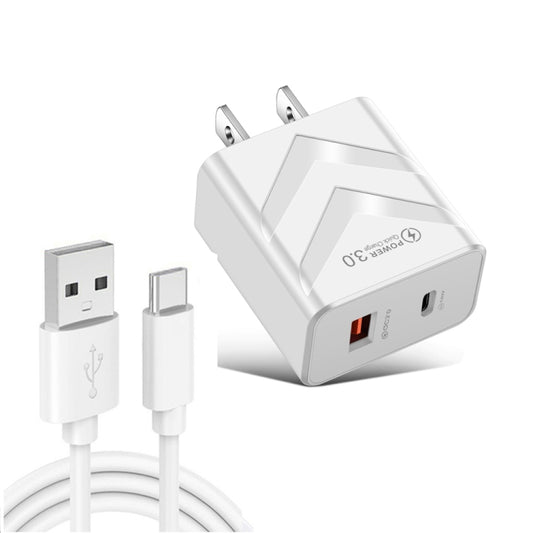 LZ-715 20W PD + QC 3.0 Dual-port Fast Charge Travel Charger with USB to Type-C Data Cable, US Plug(White) - Mobile Accessories by buy2fix | Online Shopping UK | buy2fix
