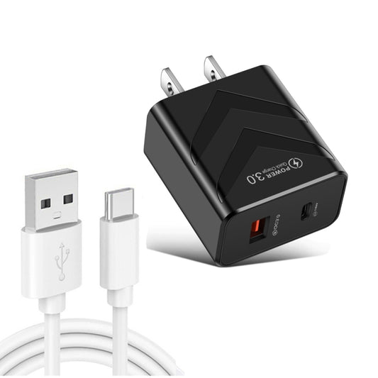 LZ-715 20W PD + QC 3.0 Dual-port Fast Charge Travel Charger with USB to Type-C Data Cable, US Plug(Black) - Mobile Accessories by buy2fix | Online Shopping UK | buy2fix