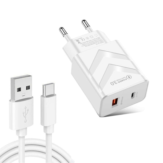 LZ-715 20W PD + QC 3.0 Dual-port Fast Charge Travel Charger with USB to Type-C Data Cable, EU Plug(White) - Mobile Accessories by buy2fix | Online Shopping UK | buy2fix