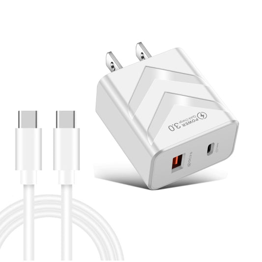 LZ-715 20W PD + QC 3.0 Dual Ports Fast Charging Travel Charger with USB-C / Type-C to USB-C / Type-C Data Cable, US Plug(White) - Mobile Accessories by buy2fix | Online Shopping UK | buy2fix
