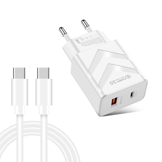 LZ-715 20W PD + QC 3.0 Dual Ports Fast Charging Travel Charger with USB-C / Type-C to USB-C / Type-C Data Cable, EU Plug(White) - Mobile Accessories by buy2fix | Online Shopping UK | buy2fix