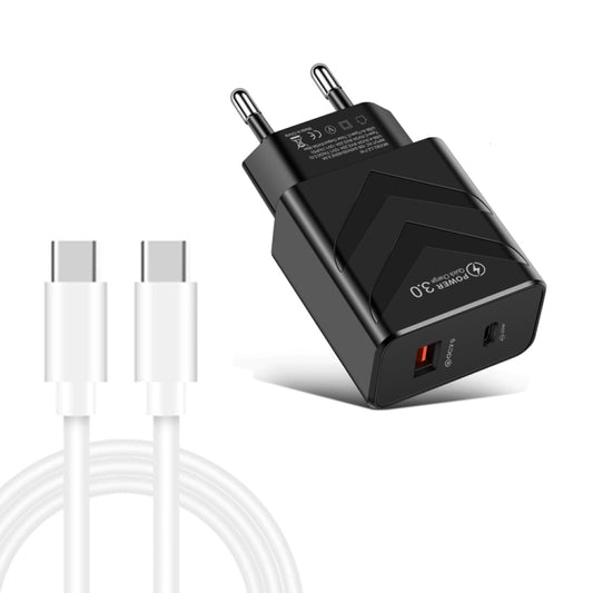 LZ-715 20W PD + QC 3.0 Dual Ports Fast Charging Travel Charger with USB-C / Type-C to USB-C / Type-C Data Cable, EU Plug(Black) - Mobile Accessories by buy2fix | Online Shopping UK | buy2fix
