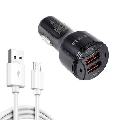 TE-092 36W Dual QC3.0 USB Fast Car Charger + USB to Micro USB Data Cable Set(Black) - In Car by buy2fix | Online Shopping UK | buy2fix