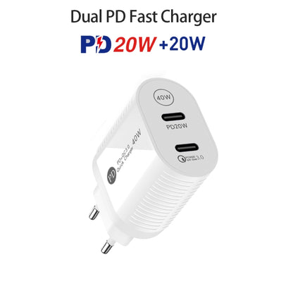 40W Dual Port PD / Type-C Fast Charger with Type-C to 8 Pin Data Cable, EU Plug(White) - USB Charger by buy2fix | Online Shopping UK | buy2fix