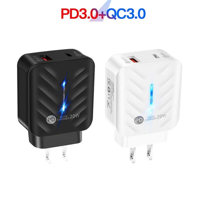 PD03 20W PD3.0 + QC3.0 USB Charger with Type-C to 8 Pin Data Cable, US Plug(White) - Apple Accessories by buy2fix | Online Shopping UK | buy2fix