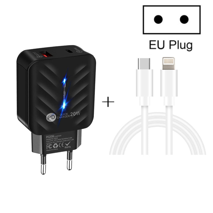 PD03 20W PD3.0 + QC3.0 USB Charger with Type-C to 8 Pin Data Cable, EU Plug(Black) - Apple Accessories by buy2fix | Online Shopping UK | buy2fix