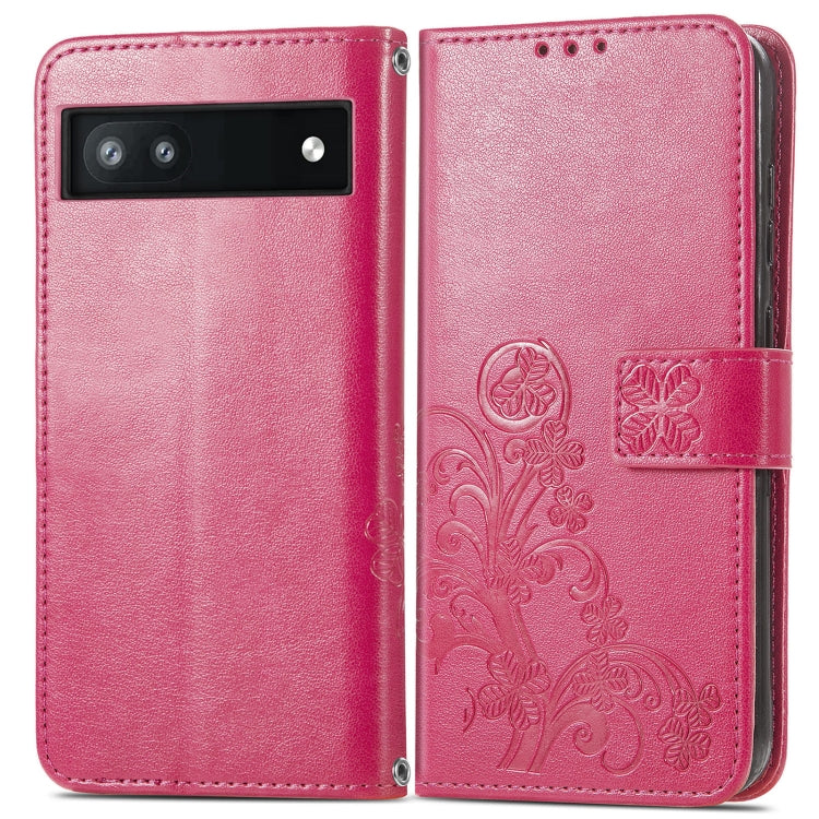 For Google Pixel 6a Four-leaf Clasp Embossed Buckle Leather Phone Case(Magenta) - Google Cases by buy2fix | Online Shopping UK | buy2fix