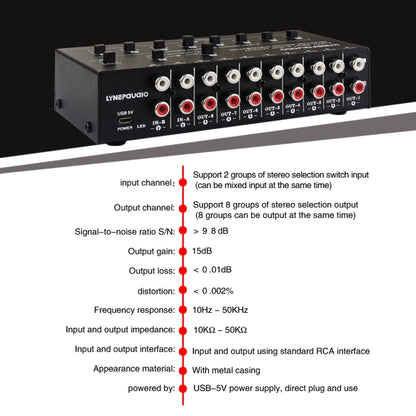 2 In 8 Out RCA Audio Frequency Signal Select Switch Distributor - Consumer Electronics by buy2fix | Online Shopping UK | buy2fix