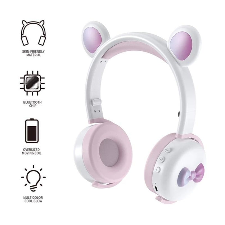 AEC BK7 Cute Bear Children Wireless Bluetooth Headset with LED Light(Black Red) - Apple Accessories by AEC | Online Shopping UK | buy2fix