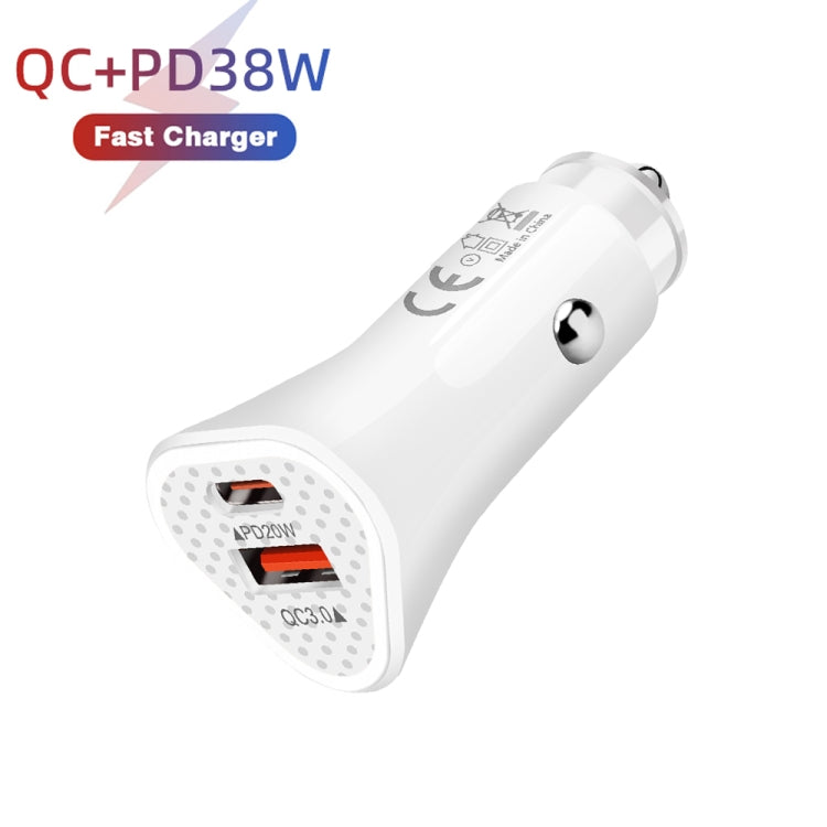 TE-P23 38W PD 20W USB-C / Type-C + QC3. 0 USB Triangle Car Charger + USB to USB-C / Type-C Data Cable, Length: 1m(White) - Car Charger by buy2fix | Online Shopping UK | buy2fix