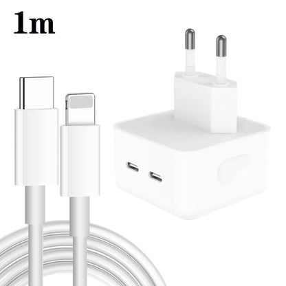 PD 35W Dual USB-C / Type-C Ports Charger with 1m Type-C to 8 Pin Data Cable, EU Plug - USB Charger by buy2fix | Online Shopping UK | buy2fix