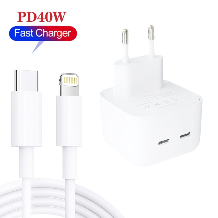 SDC-40W Dual PD USB-C / Type-C Ports Charger with 2m Type-C to 8 Pin Data Cable, EU Plug - Apple Accessories by buy2fix | Online Shopping UK | buy2fix