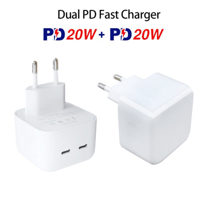 SDC-40W Dual PD USB-C / Type-C Ports Charger with 2m Type-C to 8 Pin Data Cable, EU Plug - Apple Accessories by buy2fix | Online Shopping UK | buy2fix