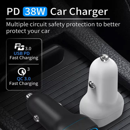 38W PD20W + QC3.0 USB Car Charger with Type-C to Type-C Data Cable, Length: 1m(Black) - In Car by buy2fix | Online Shopping UK | buy2fix