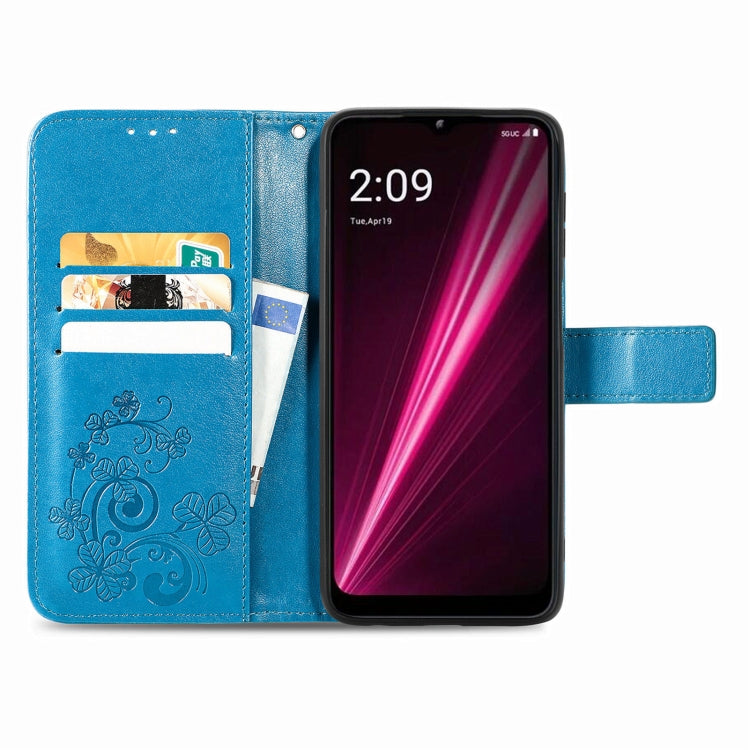 For T-Mobile REVVL 6 5G Four-leaf Clasp Embossed Buckle Leather Phone Case(Blue) - More Brand by buy2fix | Online Shopping UK | buy2fix