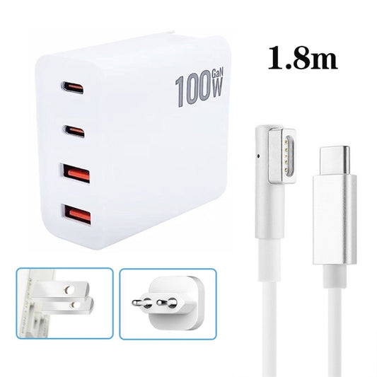 GaN 100W Dual USB+Dual USB-C/Type-C Multi Port Charger with  1.8m Type-C to MagSafe 1 / L Header Data Cable US / EU Plug - Cable & Adapter by buy2fix | Online Shopping UK | buy2fix