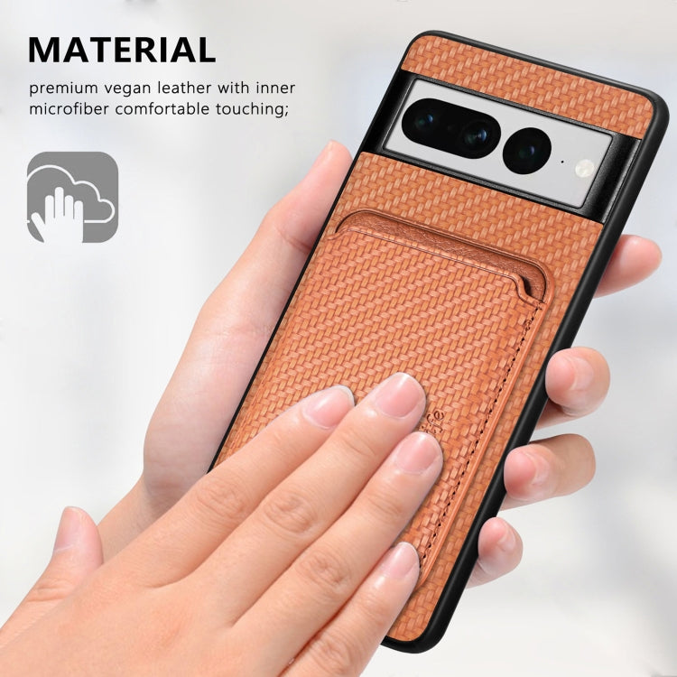 For Google Pixel 7 Pro Carbon Fiber Leather Card Magsafe Phone Case(Black) - Google Cases by buy2fix | Online Shopping UK | buy2fix