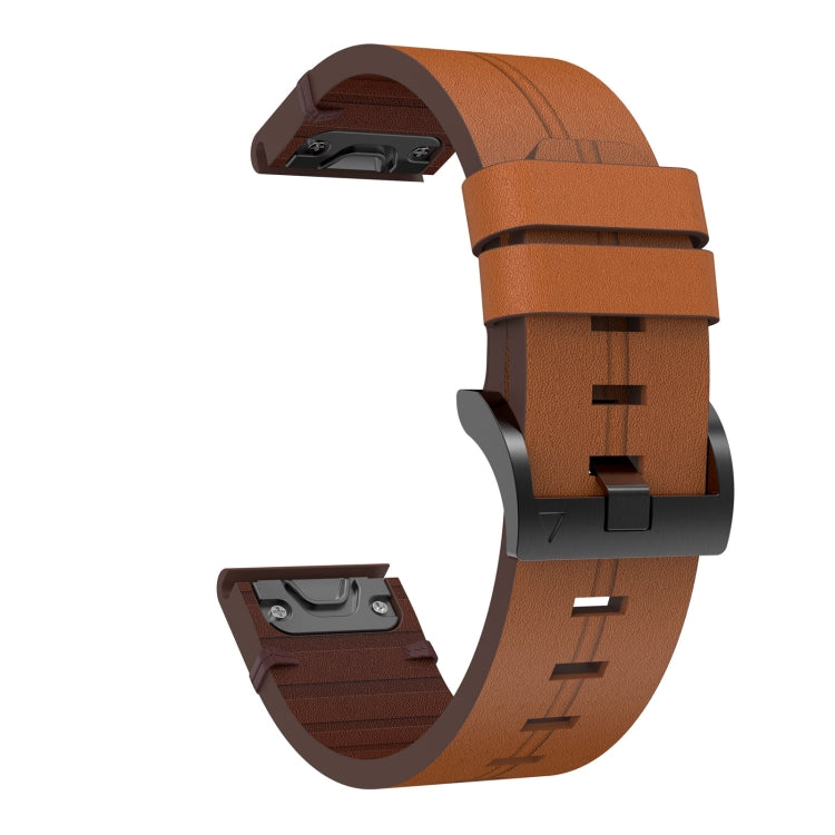 For Garmin Fenix 6S Pro 20mm Leather Steel Buckle Watch Band(Brown) - Watch Bands by buy2fix | Online Shopping UK | buy2fix