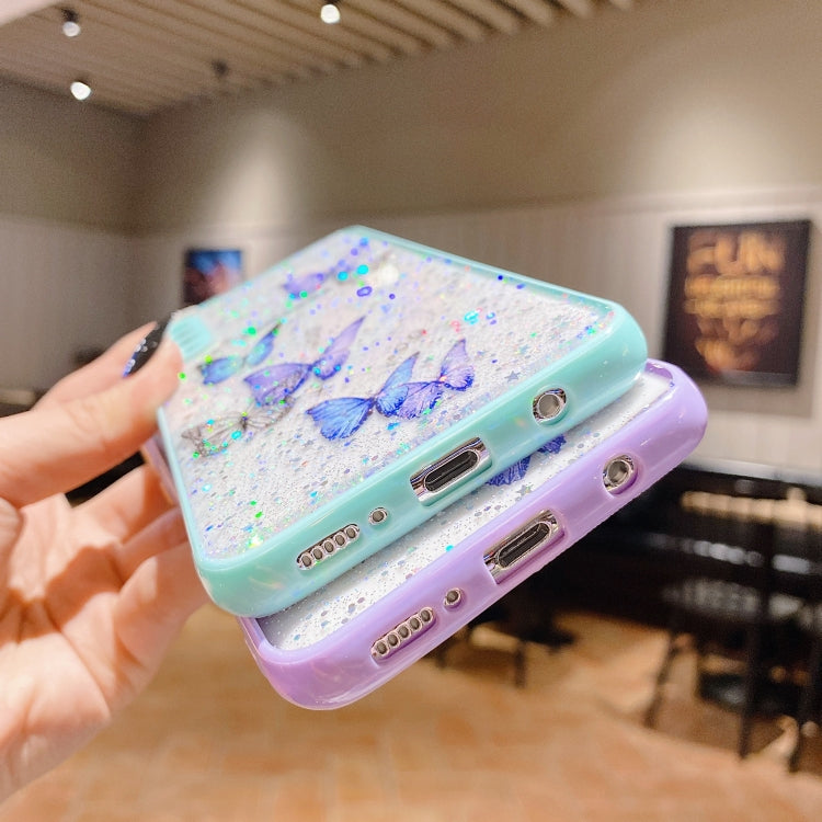 For Samsung Galaxy S22 5G Color Butterfly Glitter Epoxy TPU Phone Case(Purple) - Galaxy S22 5G Cases by buy2fix | Online Shopping UK | buy2fix