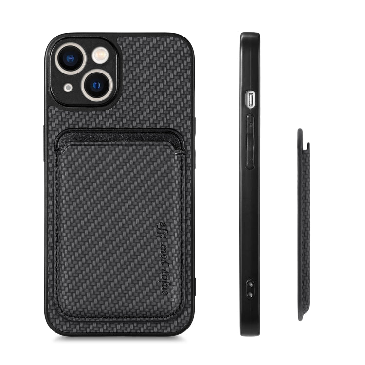 For iPhone 14 Pro Max Carbon Fiber Leather Card Magsafe Magnetic Phone Case(Black) - iPhone 14 Pro Max Cases by buy2fix | Online Shopping UK | buy2fix