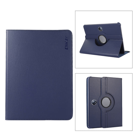 For OnePlus Pad / OPPO Pad 2 ENKAY 360 Degree Rotation Stand Litchi Leather Smart Tablet Case(Dark Blue) - OPPO Cases by ENKAY | Online Shopping UK | buy2fix