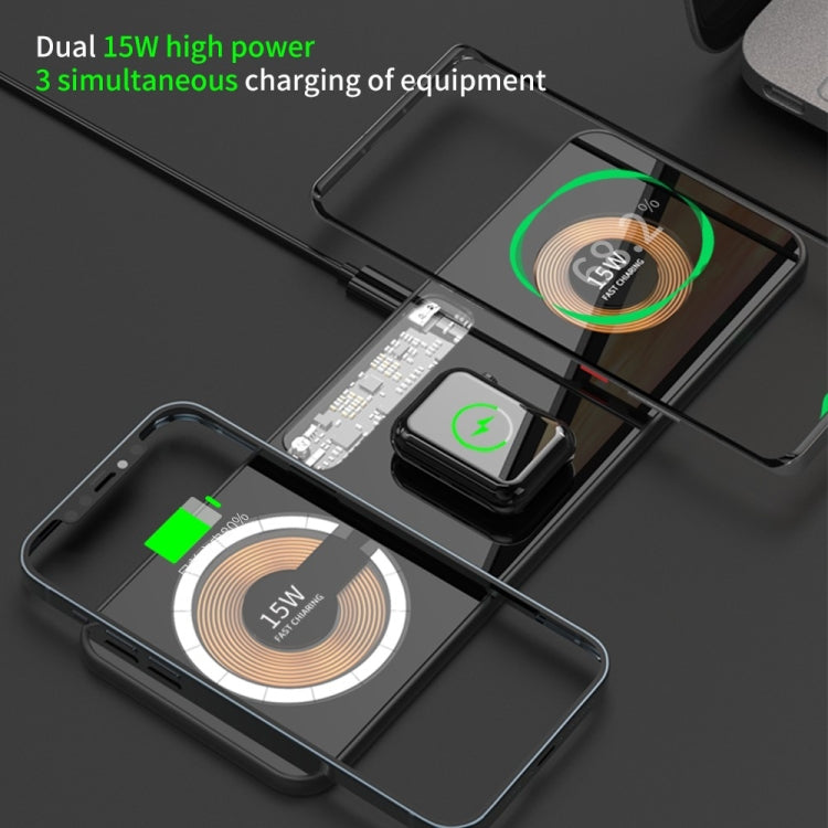 T06 Dual 15W Fast Charging Pad 3 in 1 Transparent Magnetic Phone Wireless Charger - Wireless Charger by buy2fix | Online Shopping UK | buy2fix