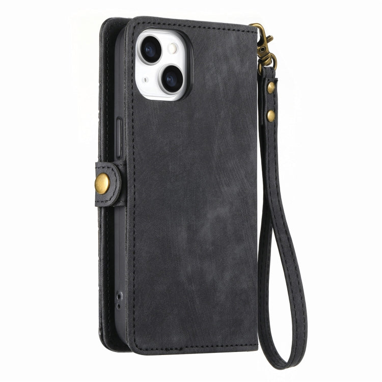 For iPhone 13 Pro Geometric Zipper Wallet Side Buckle Leather Phone Case(Black) - iPhone 13 Pro Cases by buy2fix | Online Shopping UK | buy2fix