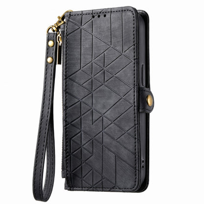For iPhone 11 Geometric Zipper Wallet Side Buckle Leather Phone Case(Black) - iPhone 11 Cases by buy2fix | Online Shopping UK | buy2fix