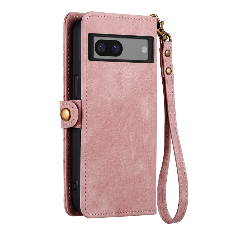 For Google Pixel 7 Geometric Zipper Wallet Side Buckle Leather Phone Case(Pink) - Google Cases by buy2fix | Online Shopping UK | buy2fix