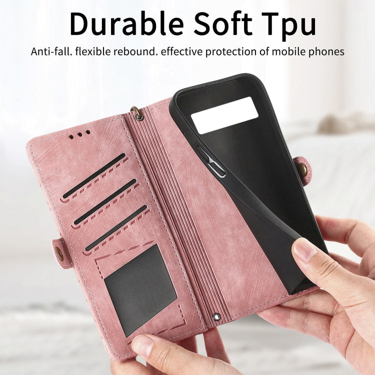 For Google Pixel 7 Pro Geometric Zipper Wallet Side Buckle Leather Phone Case(Pink) - Google Cases by buy2fix | Online Shopping UK | buy2fix