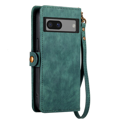 For Google Pixel 6A Geometric Zipper Wallet Side Buckle Leather Phone Case(Green) - Google Cases by buy2fix | Online Shopping UK | buy2fix