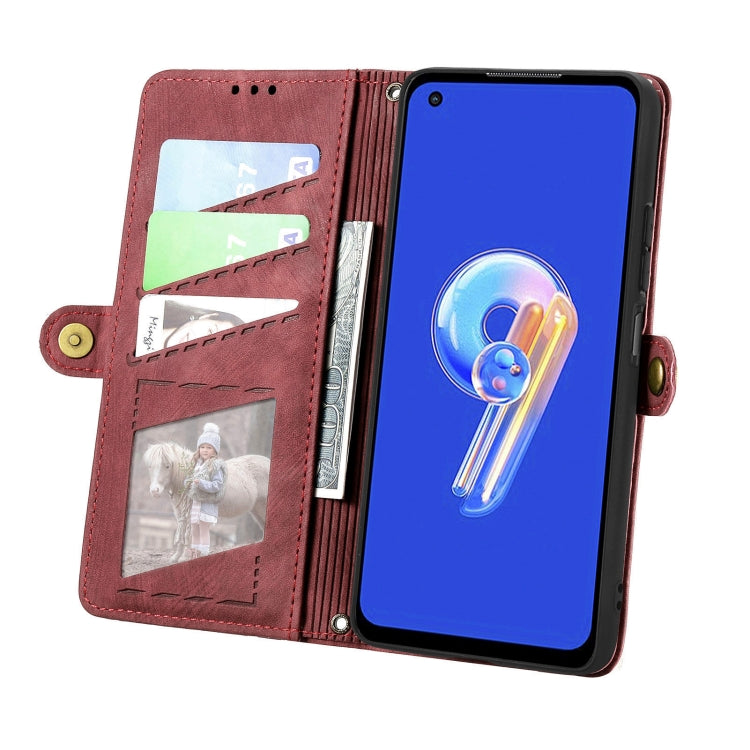 For ASUS Zenfone 9 Geometric Zipper Wallet Side Buckle Leather Phone Case(Red) - ASUS Cases by buy2fix | Online Shopping UK | buy2fix