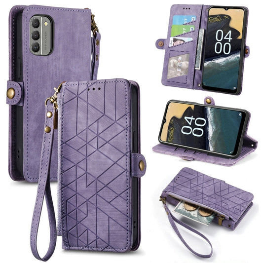 For Nokia G400 Geometric Zipper Wallet Side Buckle Leather Phone Case(Purple) - Nokia Cases by buy2fix | Online Shopping UK | buy2fix