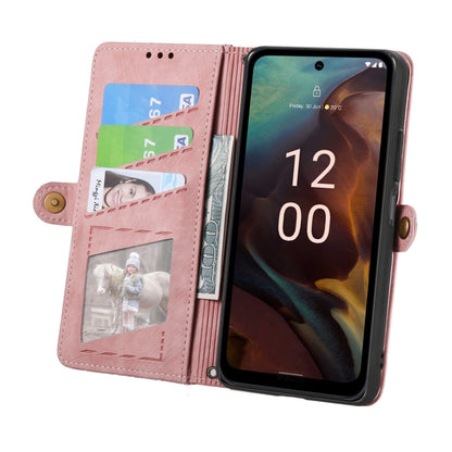 For Nokia XR21 Geometric Zipper Wallet Side Buckle Leather Phone Case(Pink) - Nokia Cases by buy2fix | Online Shopping UK | buy2fix